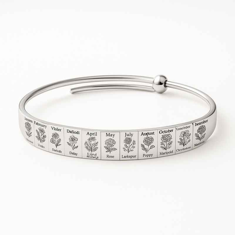 Custom Birth Flower Bracelet - Stainless Steel Floral Jewelry for Birthdays