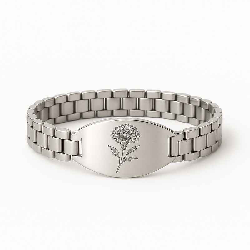 Custom Stainless Steel Birth Flower Bracelet – Personalized Floral Jewelry