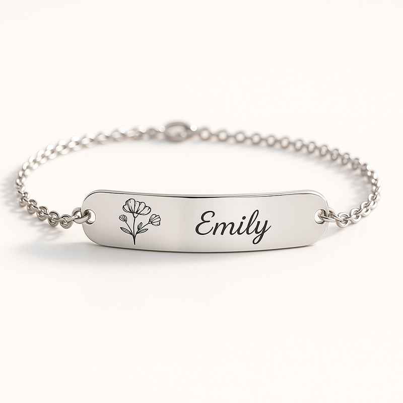 Custom Stainless Steel Birth Flower Bracelet - Personalized Floral Birthday Gift