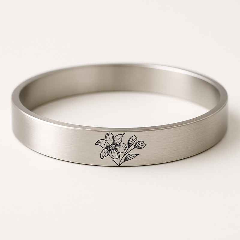 Custom Stainless Steel Birth Flower Bracelet - Personalized Floral Jewelry
