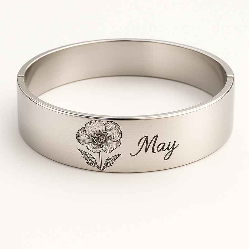 Custom Stainless Steel Birth Flower Bracelet Personalized Floral Charm