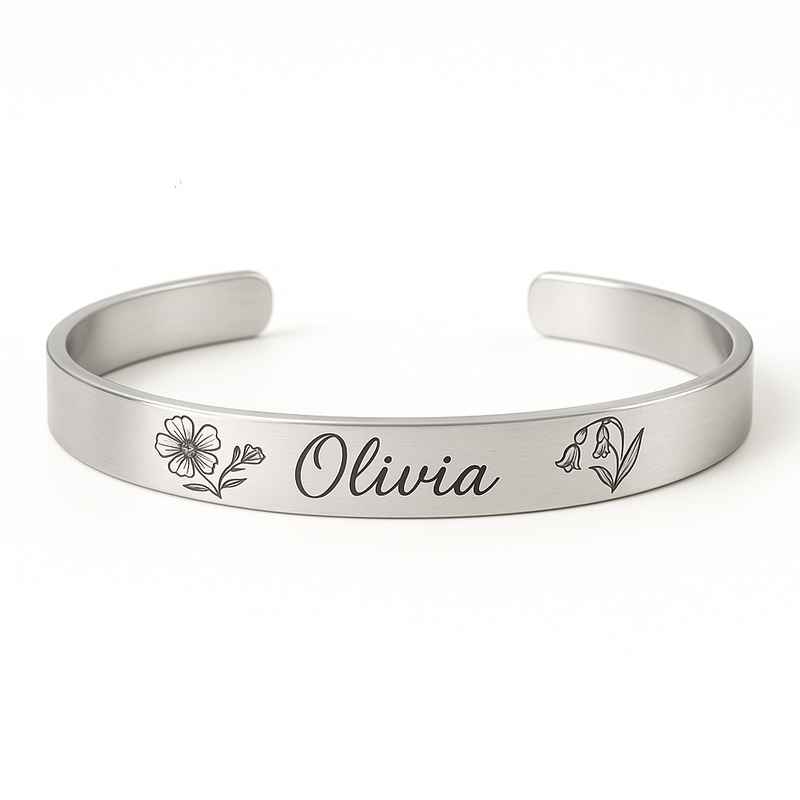 Custom Birth Flower Bracelet | Stainless Steel Floral Bracelet Personalized Birthday Month Bracelet