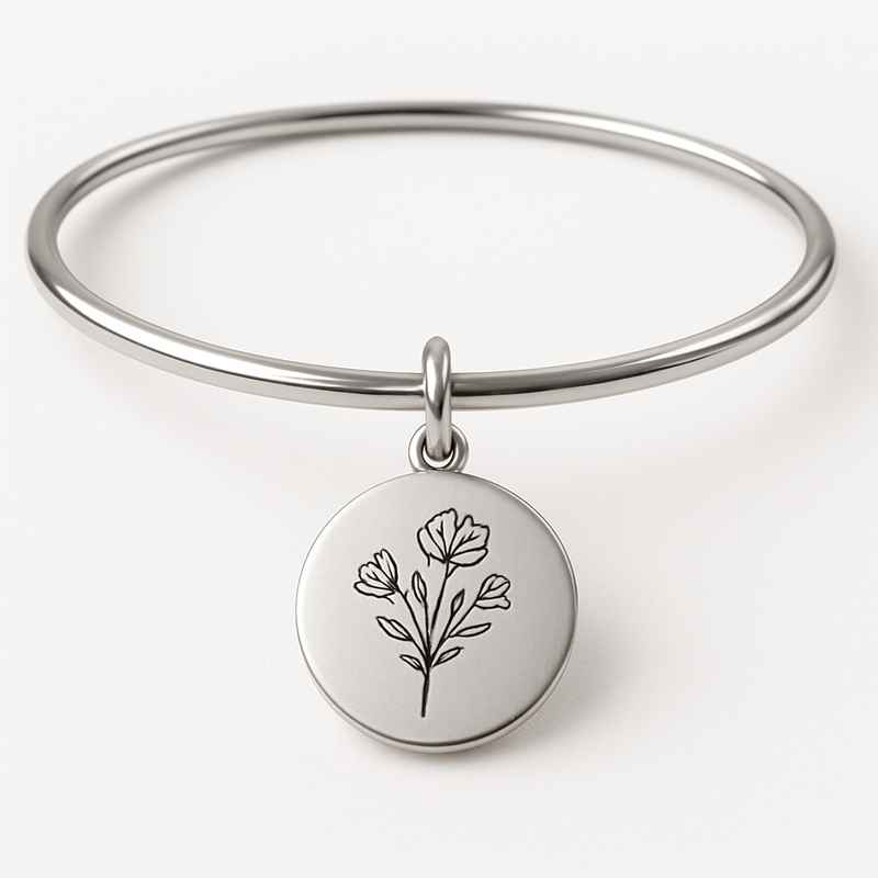 Custom Stainless Steel Birth Flower Bracelet – Personalized Floral Bracelet