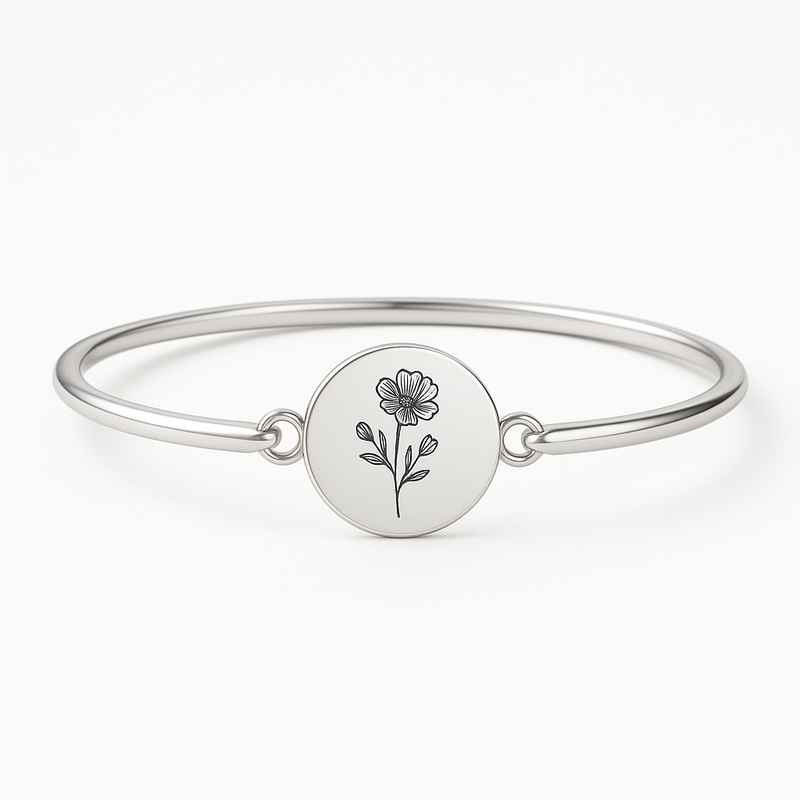 Custom Birth Flower Bracelet - Stainless Steel Floral Personalized Birthday Month Bracelet