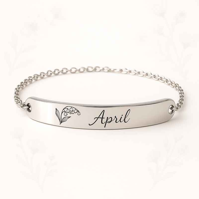 Custom Stainless Steel Birth Flower Bracelet - Personalized Floral Birthday Bracelet 2 Custom Stainless Steel Birth Flower Bracelet - Personalized Floral Birthday Bracelet