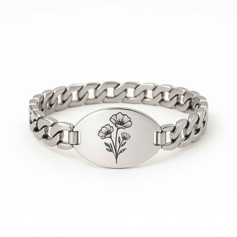 Custom Stainless Steel Birth Flower Bracelet - Personalized Birthday Month Floral Jewelry 2 Custom Stainless Steel Birth Flower Bracelet - Personalized Birthday Month Floral Jewelry