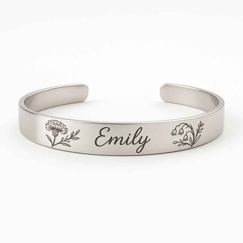 Custom Stainless Steel Birth Flower Bracelet Gift, Personalized Birth Month Flower Bracelet, Custom Floral Birthday Bracelet 1 Custom Stainless Steel Birth Flower Bracelet Gift, Personalized Birth Month Flower Bracelet, Custom Floral Birthday Bracelet