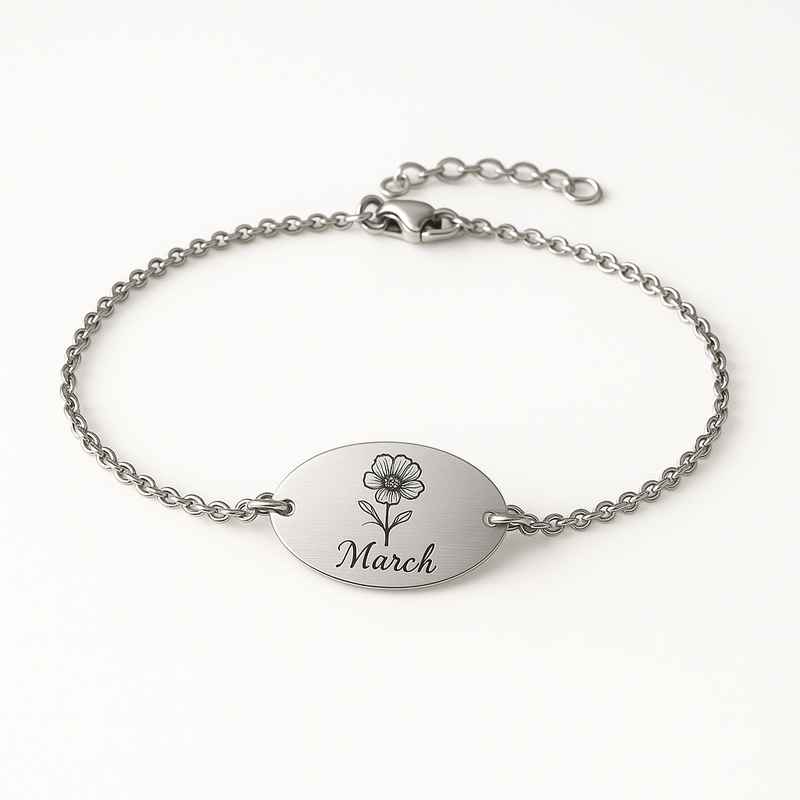 Custom Stainless Steel Birth Flower Bracelet, Personalized Floral Gift 2 Custom Stainless Steel Birth Flower Bracelet, Personalized Floral Gift