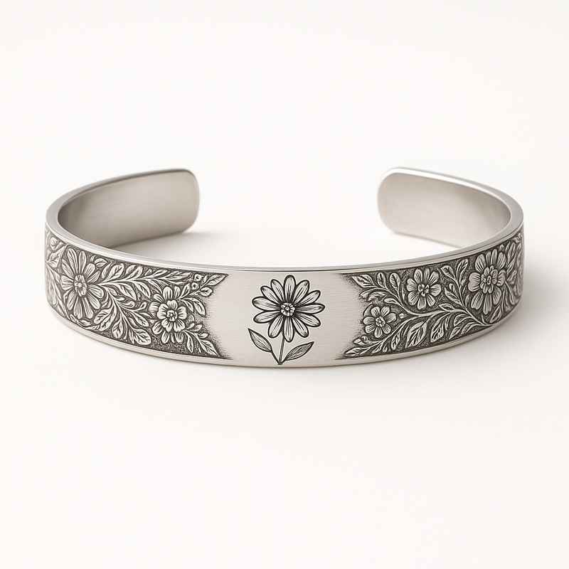 Custom Stainless Steel Birth Flower Bracelet – Personalized Floral Jewelry