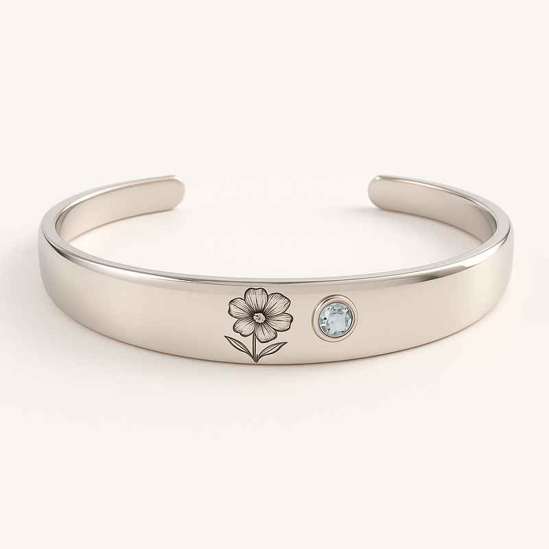 Custom Stainless Steel Birth Flower Bracelet | Personalized Floral Birthstone Bracelet 2 Custom Stainless Steel Birth Flower Bracelet | Personalized Floral Birthstone Bracelet