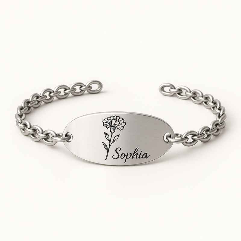Custom Stainless Steel Birth Flower Bracelet - Personalized Floral Jewelry 4 Custom Stainless Steel Birth Flower Bracelet - Personalized Floral Jewelry