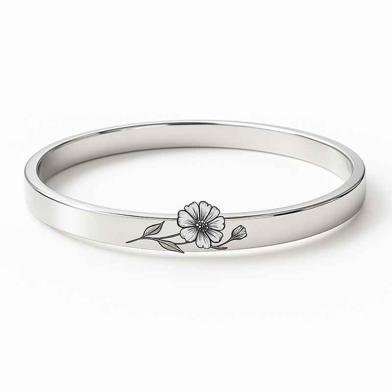 Custom Birth Flower Bracelet in Stainless Steel Floral Design – Birthday Month Jewelry 2 Custom Birth Flower Bracelet in Stainless Steel Floral Design – Birthday Month Jewelry