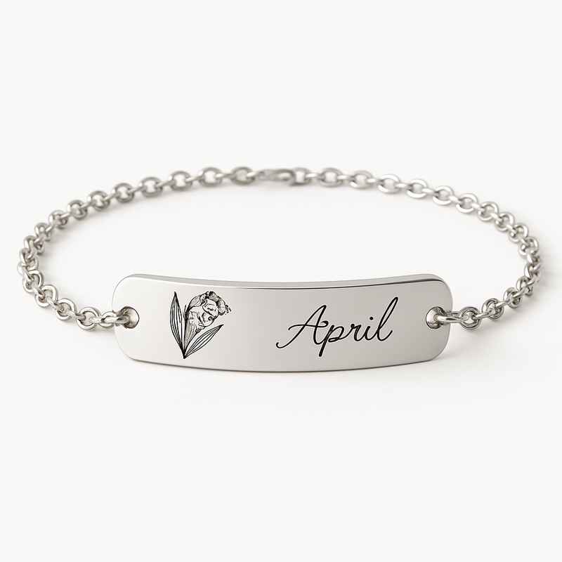 Custom Stainless Steel Birth Flower Bracelet Personalized Birth Month Floral Bracelet Custom Engraved Stainless Steel Flower Jewelry 2 Custom Stainless Steel Birth Flower Bracelet Personalized Birth Month Floral Bracelet Custom Engraved Stainless Steel Flower Jewelry