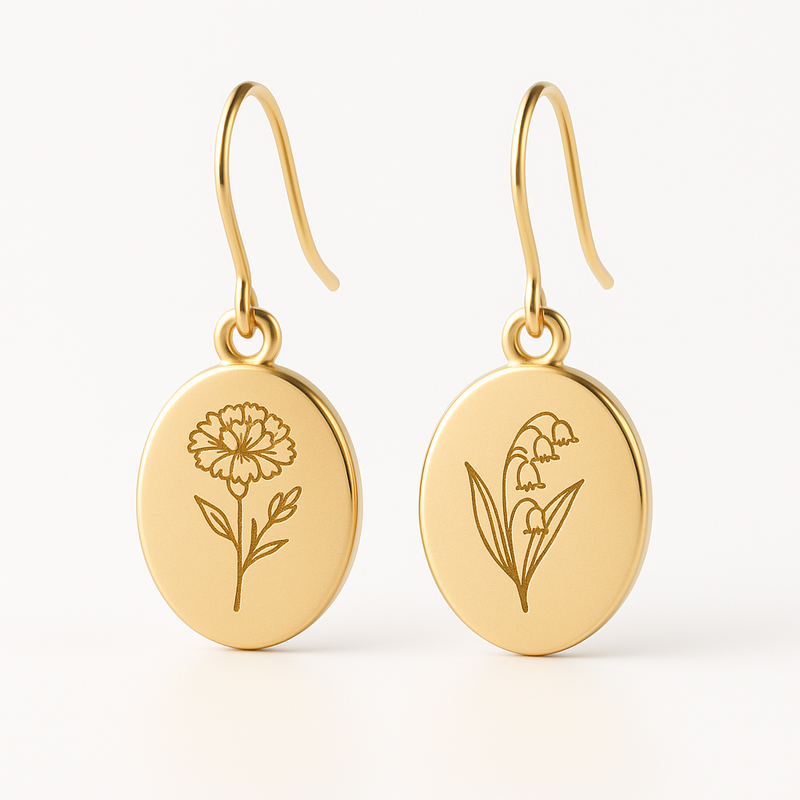 Custom Stainless Steel Birth Flower Earrings: The Perfect Addition to Your Wholesale Jewelry Collection with Gold Floral Drop and Birth Month Dangle Options
