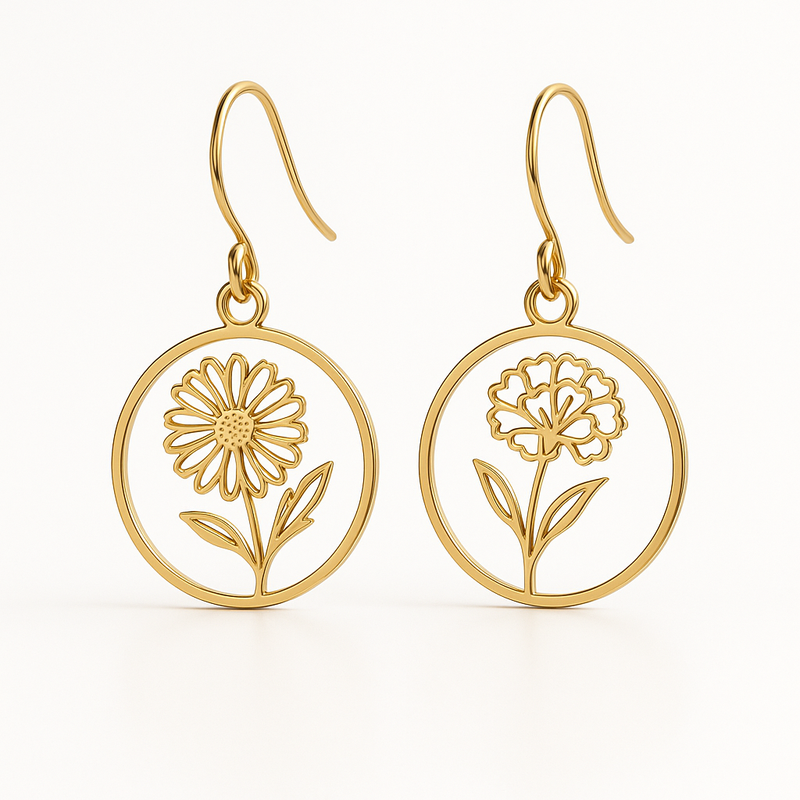 Custom Stainless Steel Birth Flower Earrings: Trendy Gold Floral Drop Earrings and Birth Month Dangle Earrings for Wholesale Success