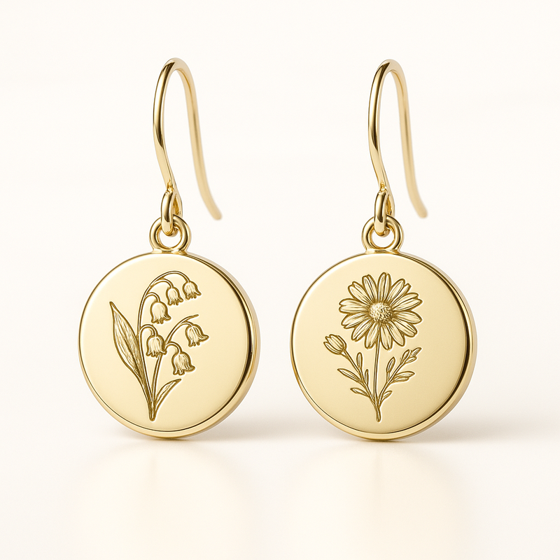 Custom Stainless Steel Birth Flower Earrings: The Perfect Gold Floral Drop Earrings for Personalized Birth Month Jewelry