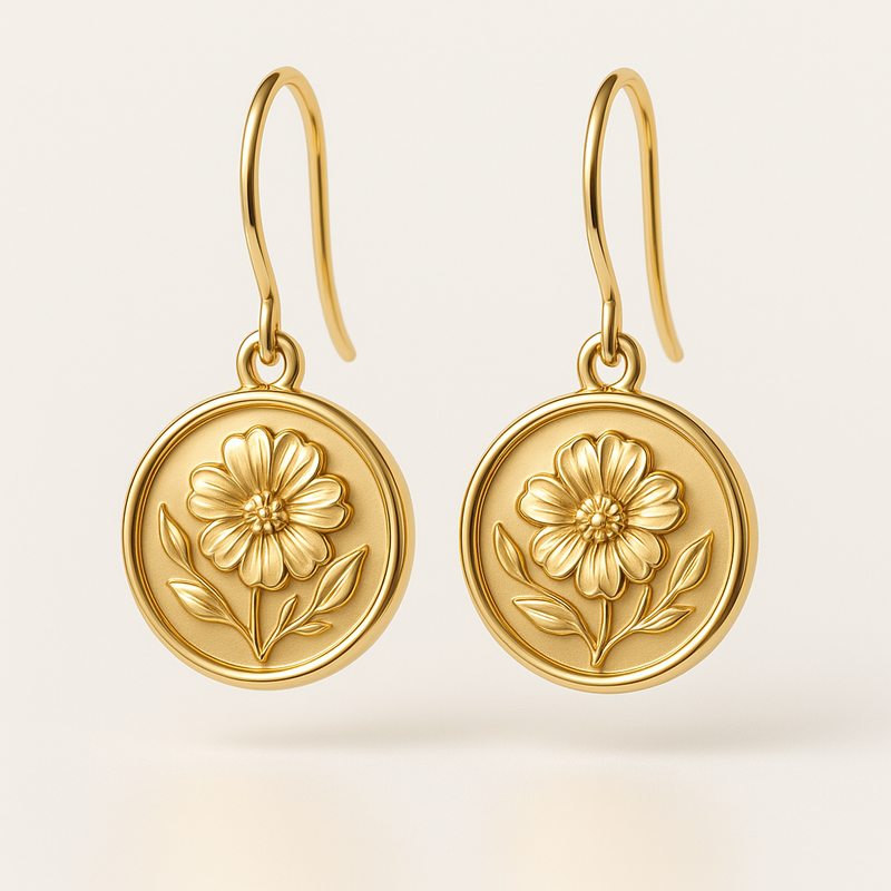Custom Stainless Steel Birth Flower Earrings: Trendy Gold Floral Drop Earrings and Birth Month Dangle Earrings for Wholesale Business Growth