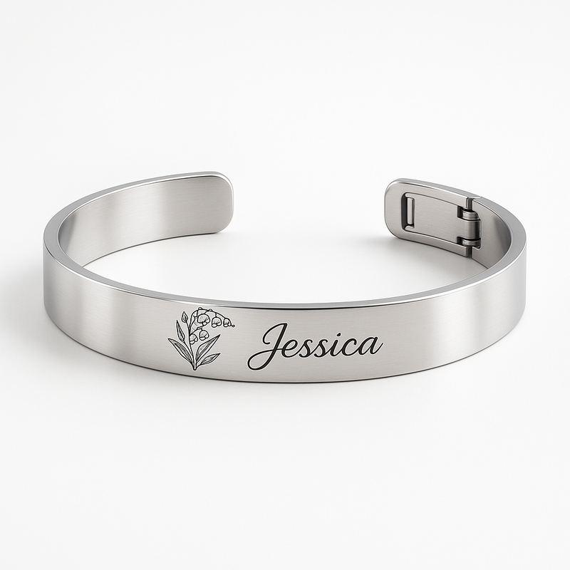 Custom Stainless Steel Birth Flower Bracelet: A Personalized Birth Month Floral Bracelet for the Perfect Birthday Gift