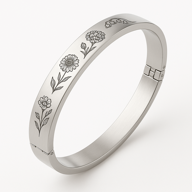 Custom Stainless Steel Birth Flower Bracelet: Personalized Designs for Your Birthday Month Floral Bracelet Needs