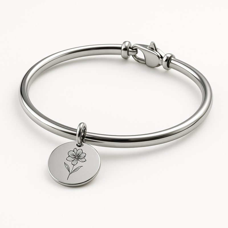 Custom Stainless Steel Birth Flower Bracelet: Personalized Birth Month Floral Bracelet & Engraved Flower Charm Designs for Your Business Growth