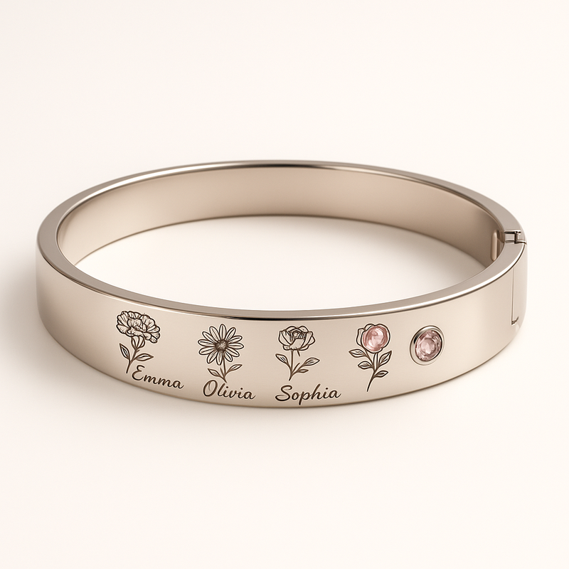 Custom Stainless Steel Birth Flower Bracelet: Boost Your Jewelry Business with Personalized Floral Birthstone Designs