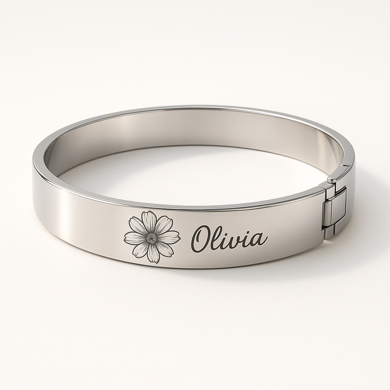 Custom Stainless Steel Birth Flower Bracelet: A Trendy, Personalized Birthday Month Floral Bracelet for Your Jewelry Brand