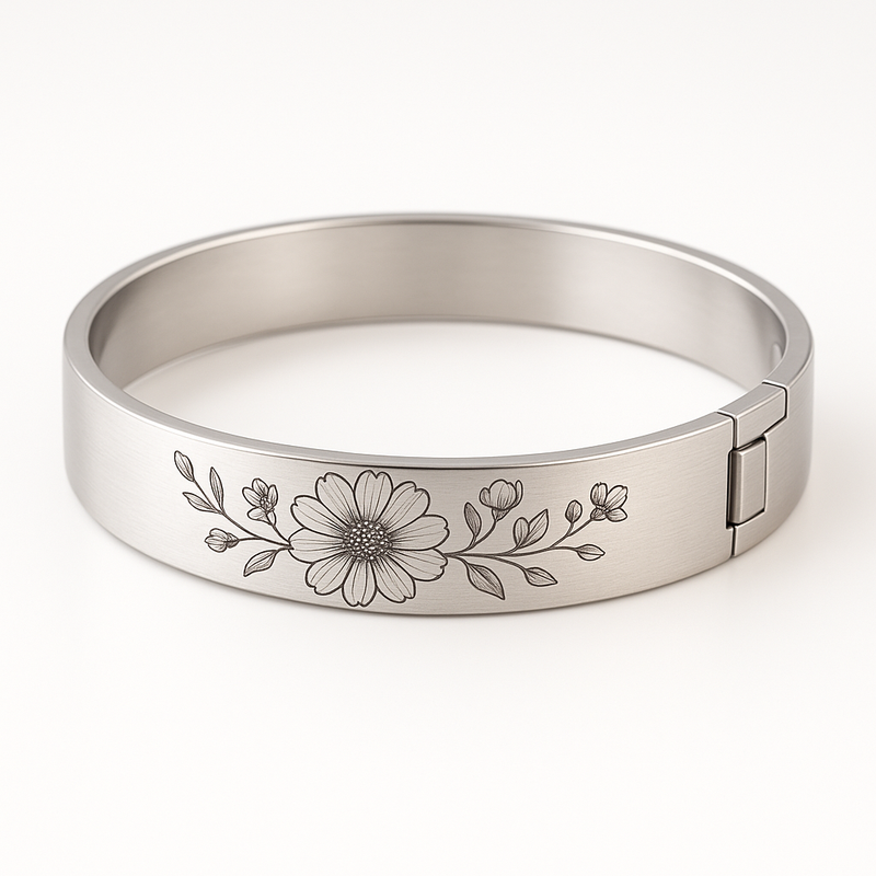 Custom Stainless Steel Birth Flower Bracelet: Personalize Your Collection with Birthday Month Floral Bracelets and Birth Flower Jewelry 2 Custom Stainless Steel Birth Flower Bracelet: Personalize Your Collection with Birthday Month Floral Bracelets and Birth Flower Jewelry