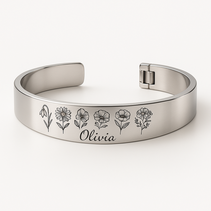 Custom Stainless Steel Birth Flower Bracelet: The Ultimate Personalized Floral Birth Month Bracelet for Your Business 6 Custom Stainless Steel Birth Flower Bracelet: The Ultimate Personalized Floral Birth Month Bracelet for Your Business
