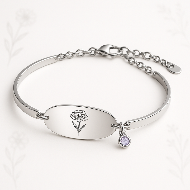 Custom Stainless Steel Birth Flower Bracelet: The Ideal Personalized Floral Birthstone Bracelet for Your Business Growth
