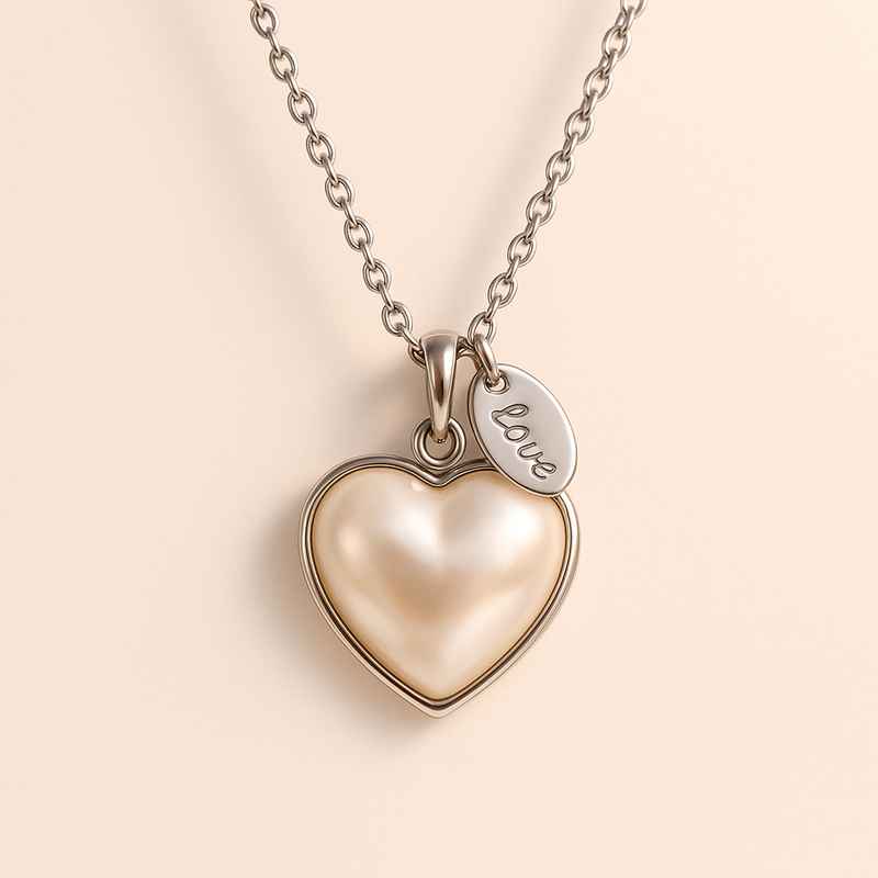 Dainty Romantic Pearl Heart Necklace with Personalized Engraving Love Charm 3 Dainty Romantic Pearl Heart Necklace with Personalized Engraving Love Charm
