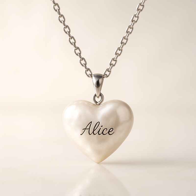Dainty Romantic Necklace with Personalized Engraving & Pearl Heart 2 Dainty Romantic Necklace with Personalized Engraving & Pearl Heart