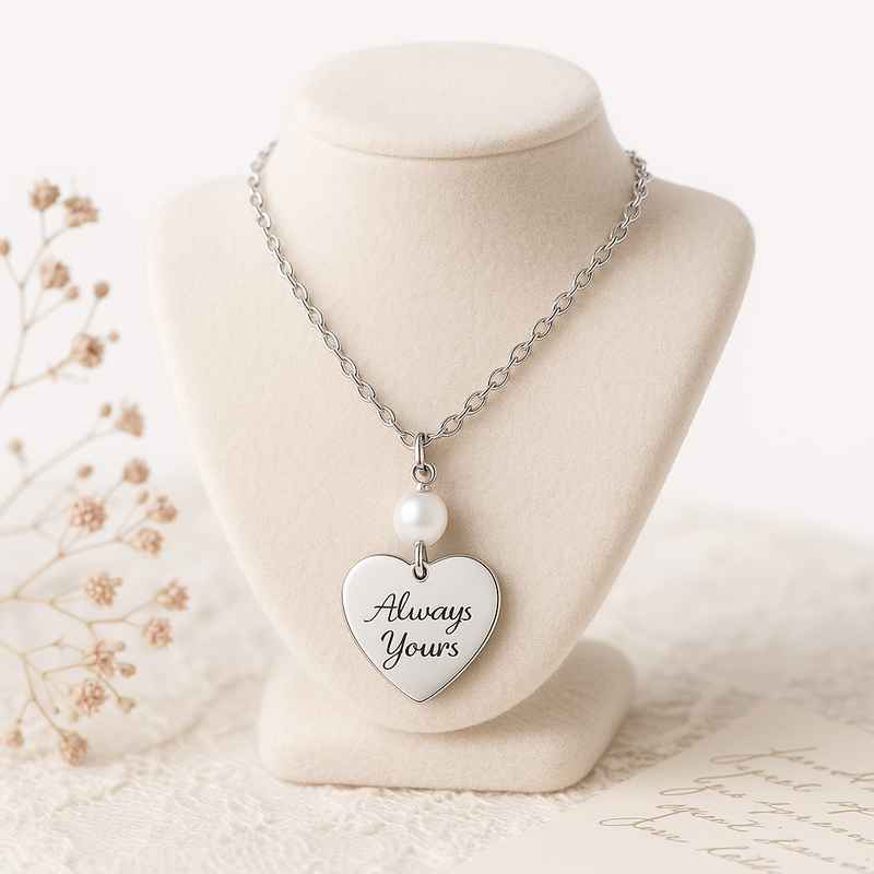 Dainty Romantic Heart Charm Necklace – Personalized Stainless Steel Love Necklace & Engraved Pearl Heart Necklace 2 Dainty Romantic Heart Charm Necklace – Personalized Stainless Steel Love Necklace & Engraved Pearl Heart Necklace