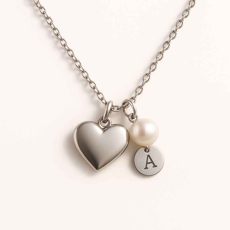 Dainty Stainless Steel Heart Necklace with Personalized Pearl Charm 2 Dainty Stainless Steel Heart Necklace with Personalized Pearl Charm