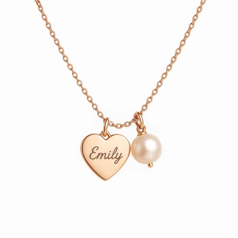 Dainty Romantic Heart Necklace with Personalized Engraving & Pearl Charm 2 Dainty Romantic Heart Necklace with Personalized Engraving & Pearl Charm