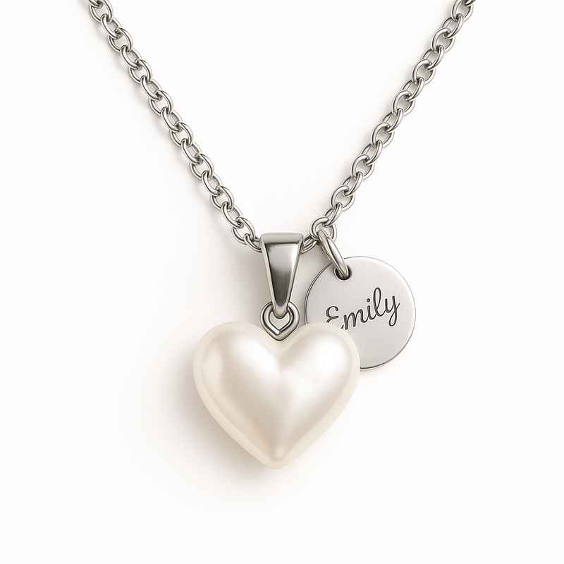 Dainty Pearl Heart Necklace & Personalized Stainless Steel Charm Necklace 1 Dainty Pearl Heart Necklace & Personalized Stainless Steel Charm Necklace
