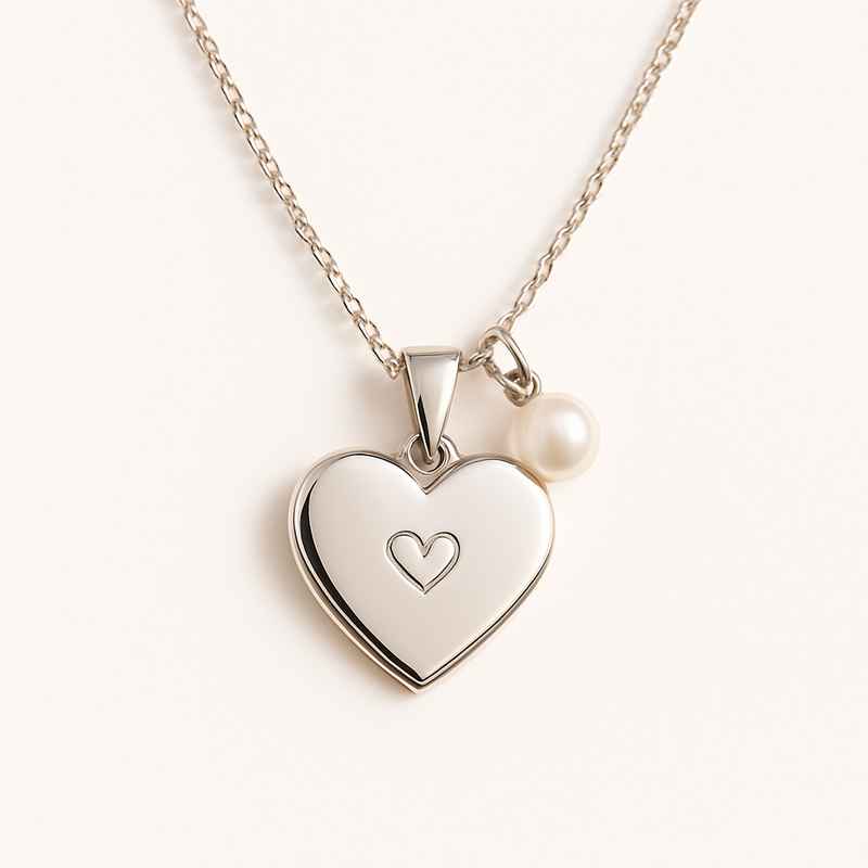 Dainty Stainless Steel Love Heart Necklace with Personalized Pearl Charm 1 Dainty Stainless Steel Love Heart Necklace with Personalized Pearl Charm