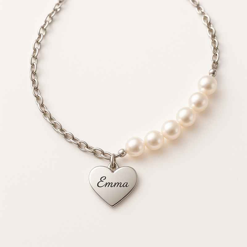 Dainty Romantic Necklace with Personalized Pearl Love Necklace and Stainless Steel Heart Charm 1 Dainty Romantic Necklace with Personalized Pearl Love Necklace and Stainless Steel Heart Charm