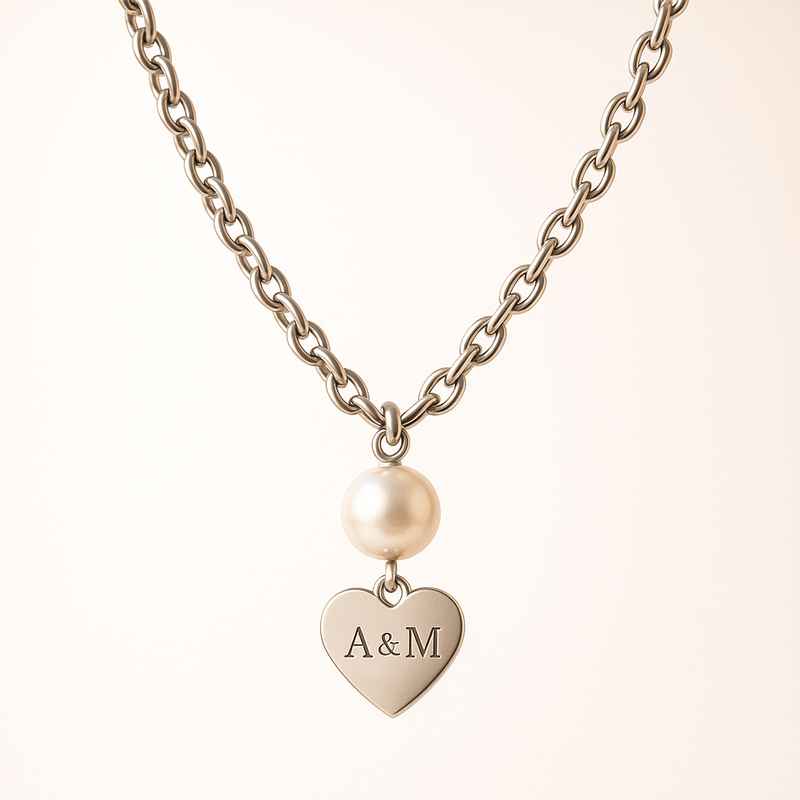 Dainty Personalized Heart Necklace | Romantic Stainless Steel Pearl Necklace | Engraved Love Charm Necklace 2 Dainty Personalized Heart Necklace | Romantic Stainless Steel Pearl Necklace | Engraved Love Charm Necklace