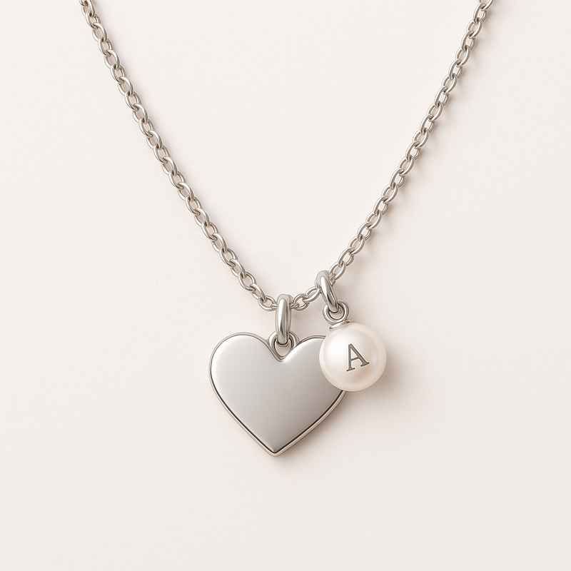 Dainty Romantic Necklace with Personalized Pearl Charm & Love Heart Stainless Steel 2 Dainty Romantic Necklace with Personalized Pearl Charm & Love Heart Stainless Steel