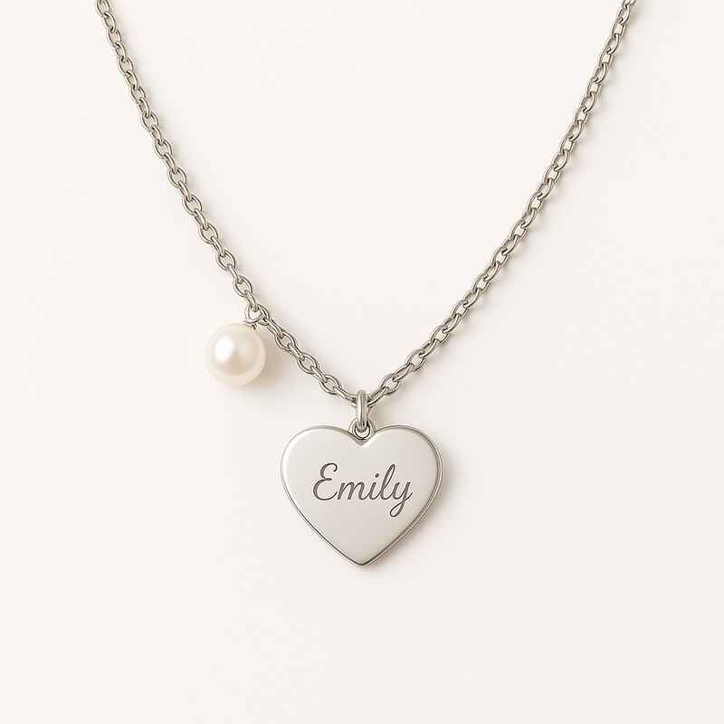 Dainty Romantic Pearl Heart Necklace | Personalized Stainless Steel Charm Necklace | Engraved Love Heart Pendant Necklace 2 Dainty Romantic Pearl Heart Necklace | Personalized Stainless Steel Charm Necklace | Engraved Love Heart Pendant Necklace
