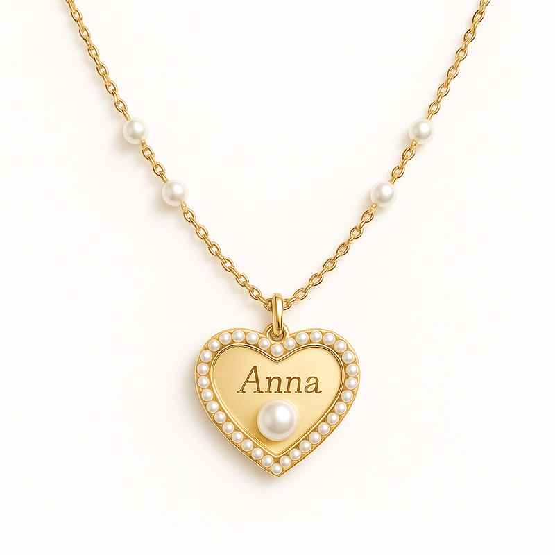Dainty Romantic Necklace with Pearl Love Heart Charm and Personalized Engraving 2 Dainty Romantic Necklace with Pearl Love Heart Charm and Personalized Engraving