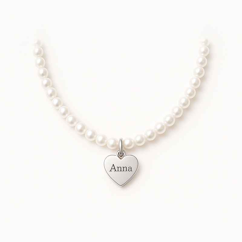 Dainty Romantic Pearl Necklace with Personalized Heart Charm 1 Dainty Romantic Pearl Necklace with Personalized Heart Charm
