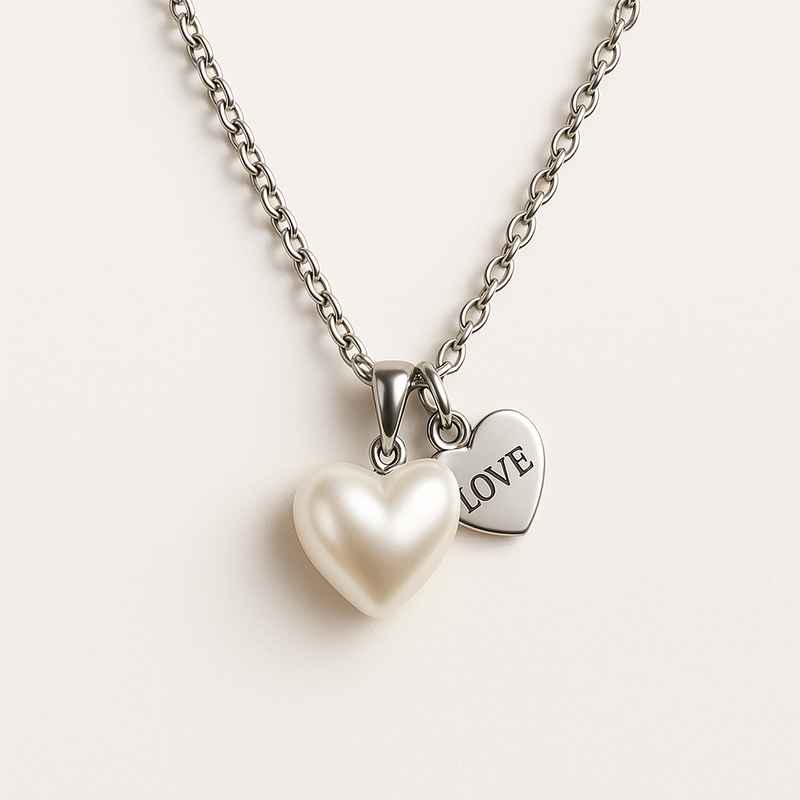 Dainty Romantic Pearl Heart Necklace | Personalized Stainless Steel Charm Necklace | Engraved Love Heart Necklace 1 Dainty Romantic Pearl Heart Necklace | Personalized Stainless Steel Charm Necklace | Engraved Love Heart Necklace