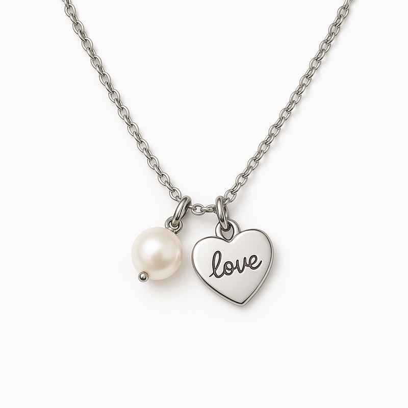 Dainty Romantic Necklace with Personalized Pearl Charm & Stainless Steel Love Heart Pendant 1 Dainty Romantic Necklace with Personalized Pearl Charm & Stainless Steel Love Heart Pendant