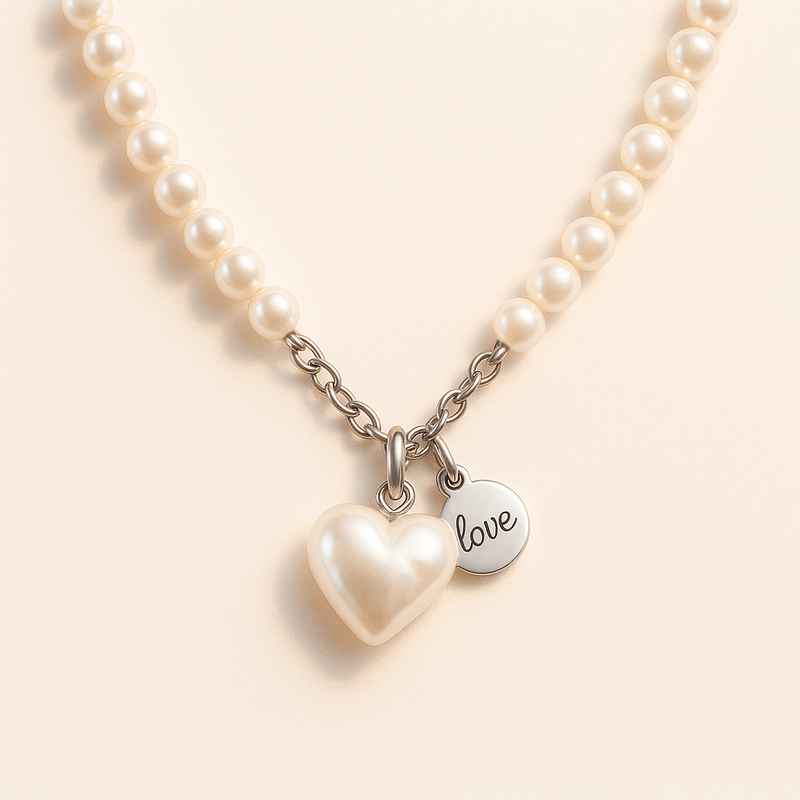 Dainty Romantic Pearl Heart Necklace, Personalized Stainless Steel Love Charm Necklace 1 Dainty Romantic Pearl Heart Necklace, Personalized Stainless Steel Love Charm Necklace