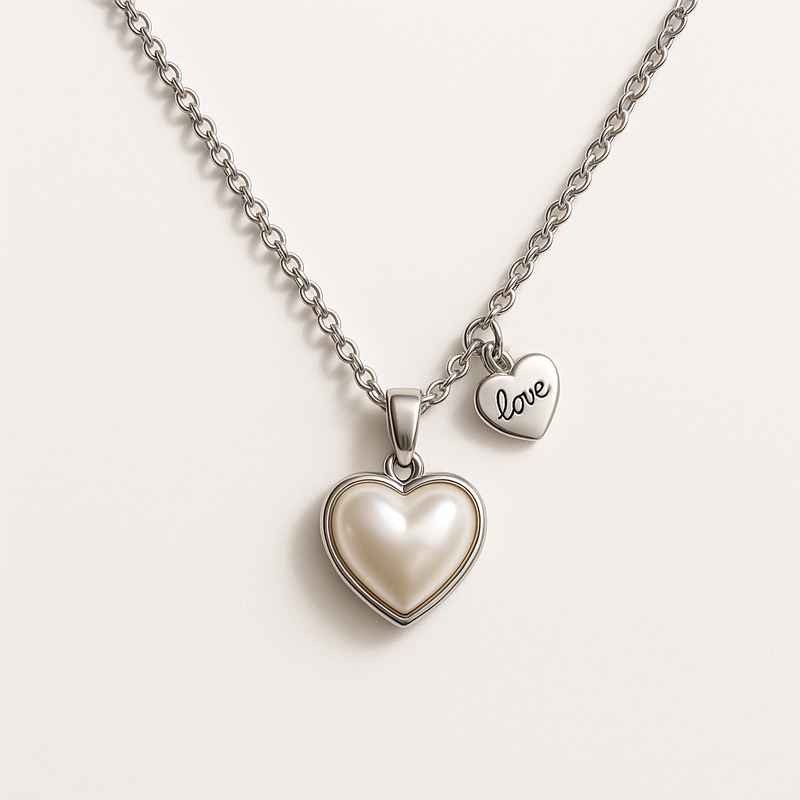 Dainty Romantic Personalized Pearl Heart Necklace Stainless Steel Engraved Love Heart Charm Necklace 1 Dainty Romantic Personalized Pearl Heart Necklace Stainless Steel Engraved Love Heart Charm Necklace