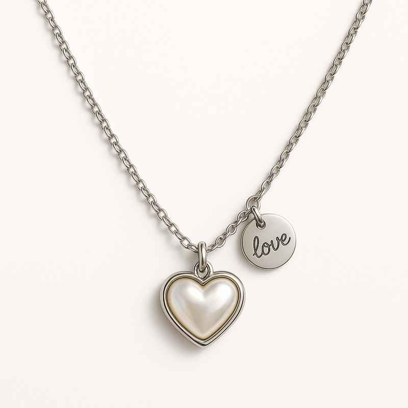 Dainty Romantic Personalized Pearl Heart Necklace Custom Engraved Love Charm 2 Dainty Romantic Personalized Pearl Heart Necklace Custom Engraved Love Charm