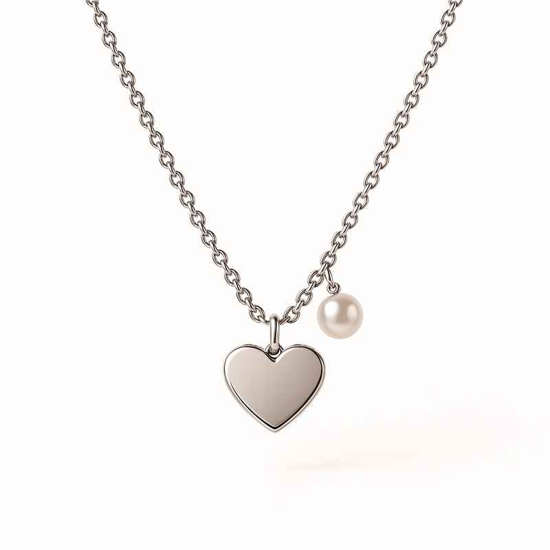 Dainty Romantic Heart Necklace Personalized Stainless Steel Charm Pearl Engraving Love Necklace 2 Dainty Romantic Heart Necklace Personalized Stainless Steel Charm Pearl Engraving Love Necklace