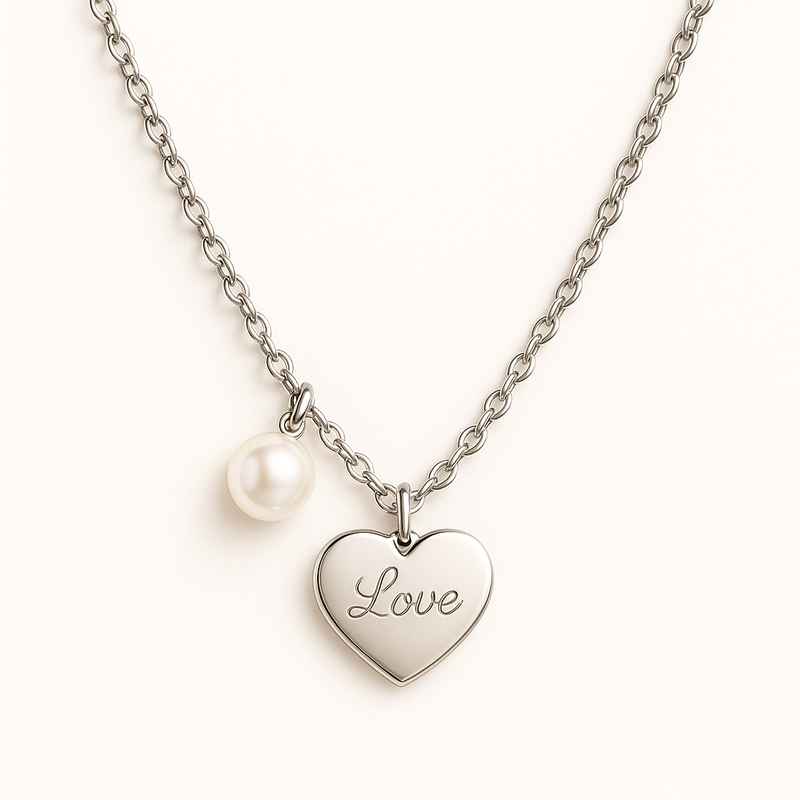 Dainty Romantic Heart Charm Necklace Personalized Pearl Love Necklace Stainless Steel Engraved Heart Necklace 2 Dainty Romantic Heart Charm Necklace Personalized Pearl Love Necklace Stainless Steel Engraved Heart Necklace