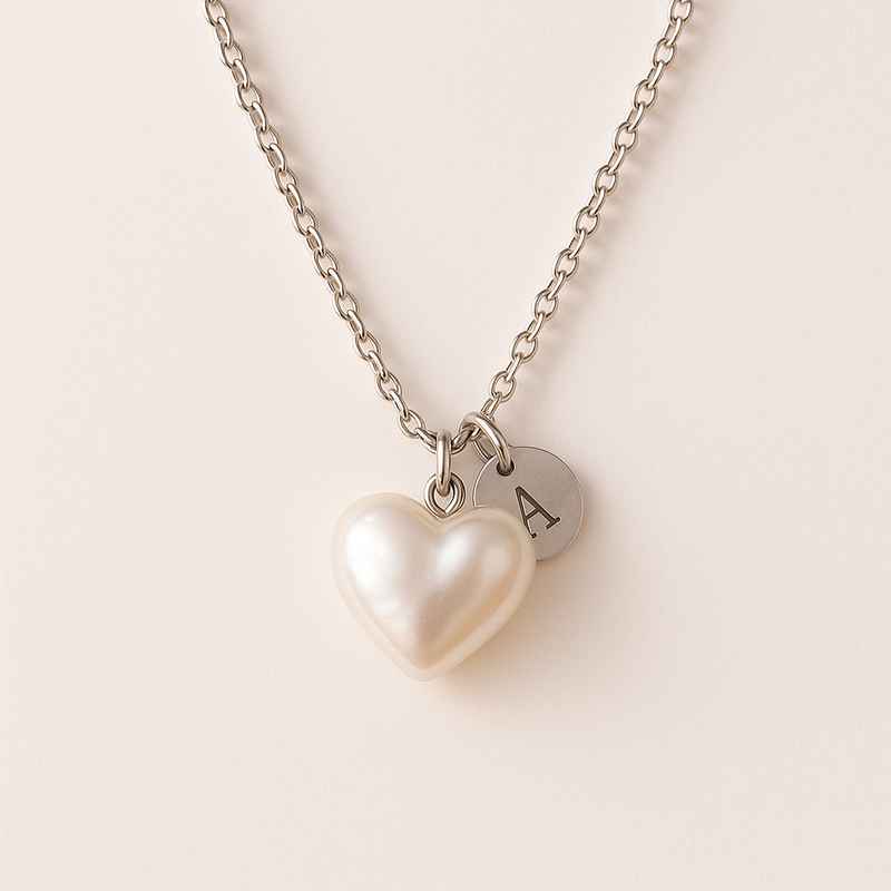 Dainty Romantic Necklace with Personalized Engraving Charm & Pearl Heart 2 Dainty Romantic Necklace with Personalized Engraving Charm & Pearl Heart